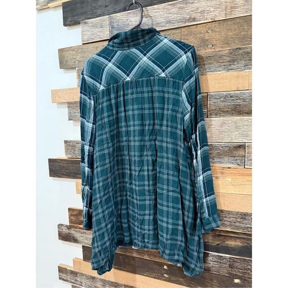 J. Jill Womens Button Up Shirt Blouse Tunic Top Green Plaid Pockets Sz L - Picture 2 of 8